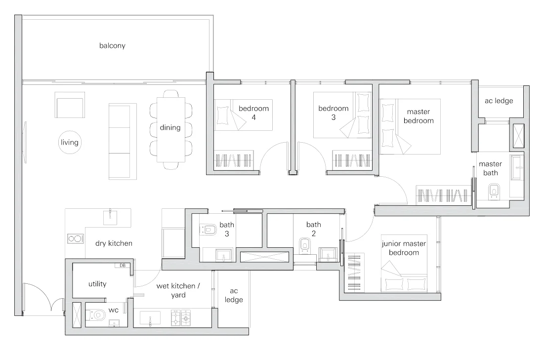 The Panorama floor plan, type 4c: 4-Bedroom, 1,324 sq ft