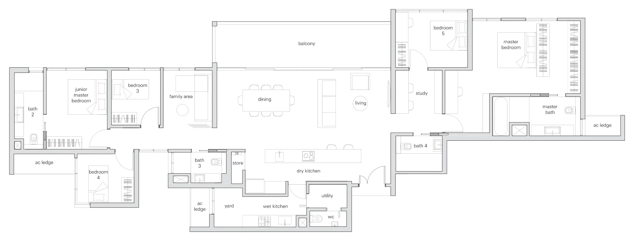 The Panorama floor plan, type PHa: Penthouse, 5 bedrooms, 2,379 sq ft