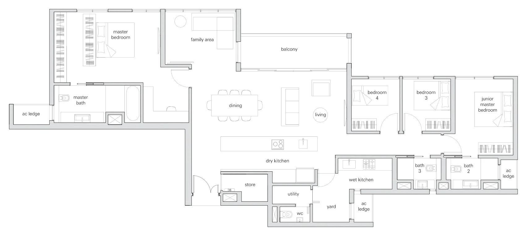 The Panorama floor plan, type PHb: Penthouse, 4 bedrooms, 1,916 sq ft