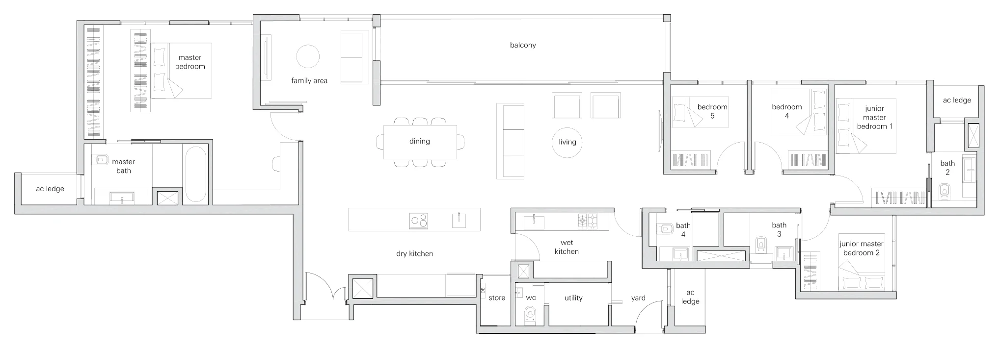 The Panorama floor plan, type PHc: Penthouse, 5 bedrooms, 2,411 sq ft