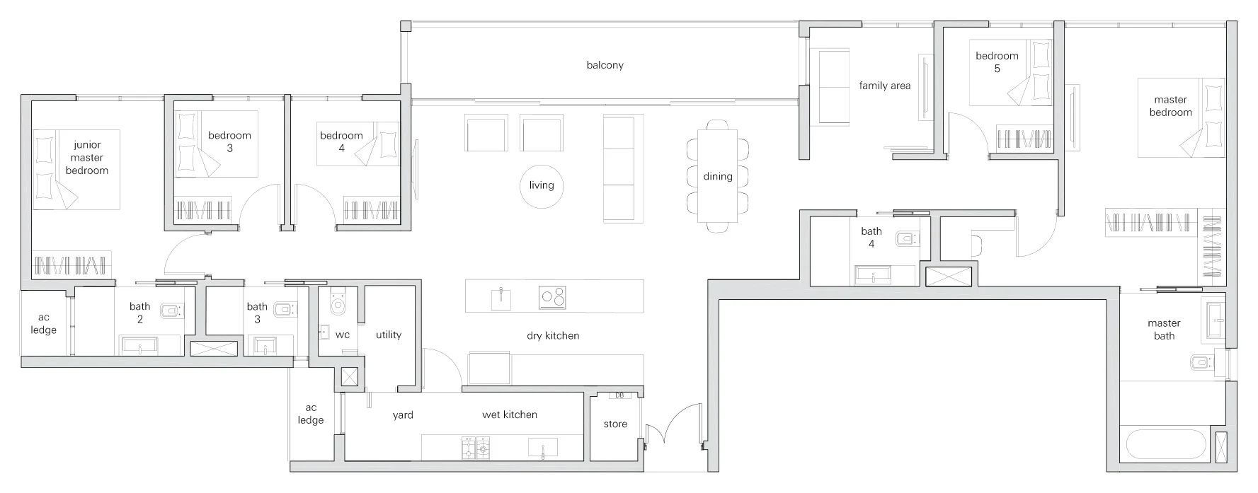 The Panorama floor plan, type PHd: Penthouse, 5 bedrooms, 2,239 sq ft