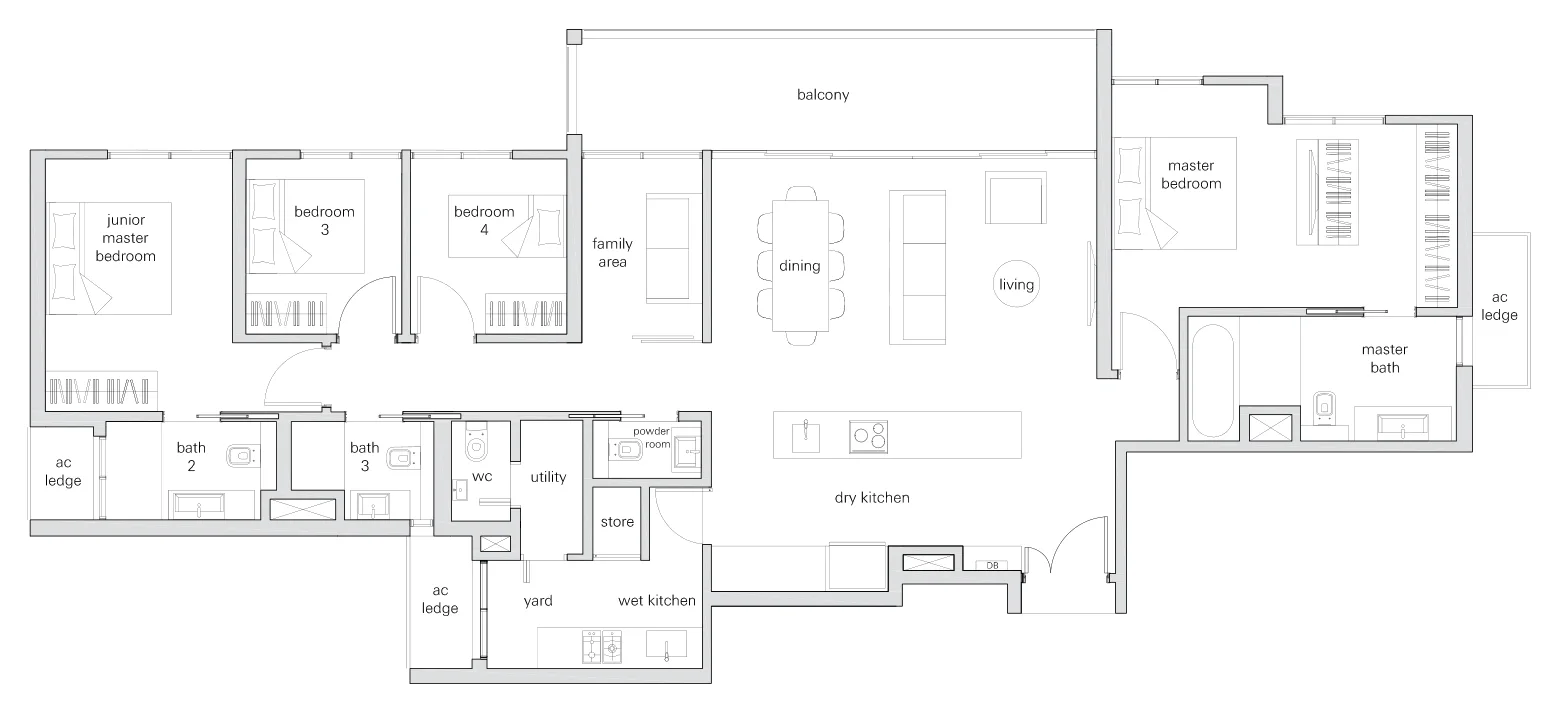The Panorama floor plan, type PHe: Penthouse, 4 bedrooms, 1,841 sq ft