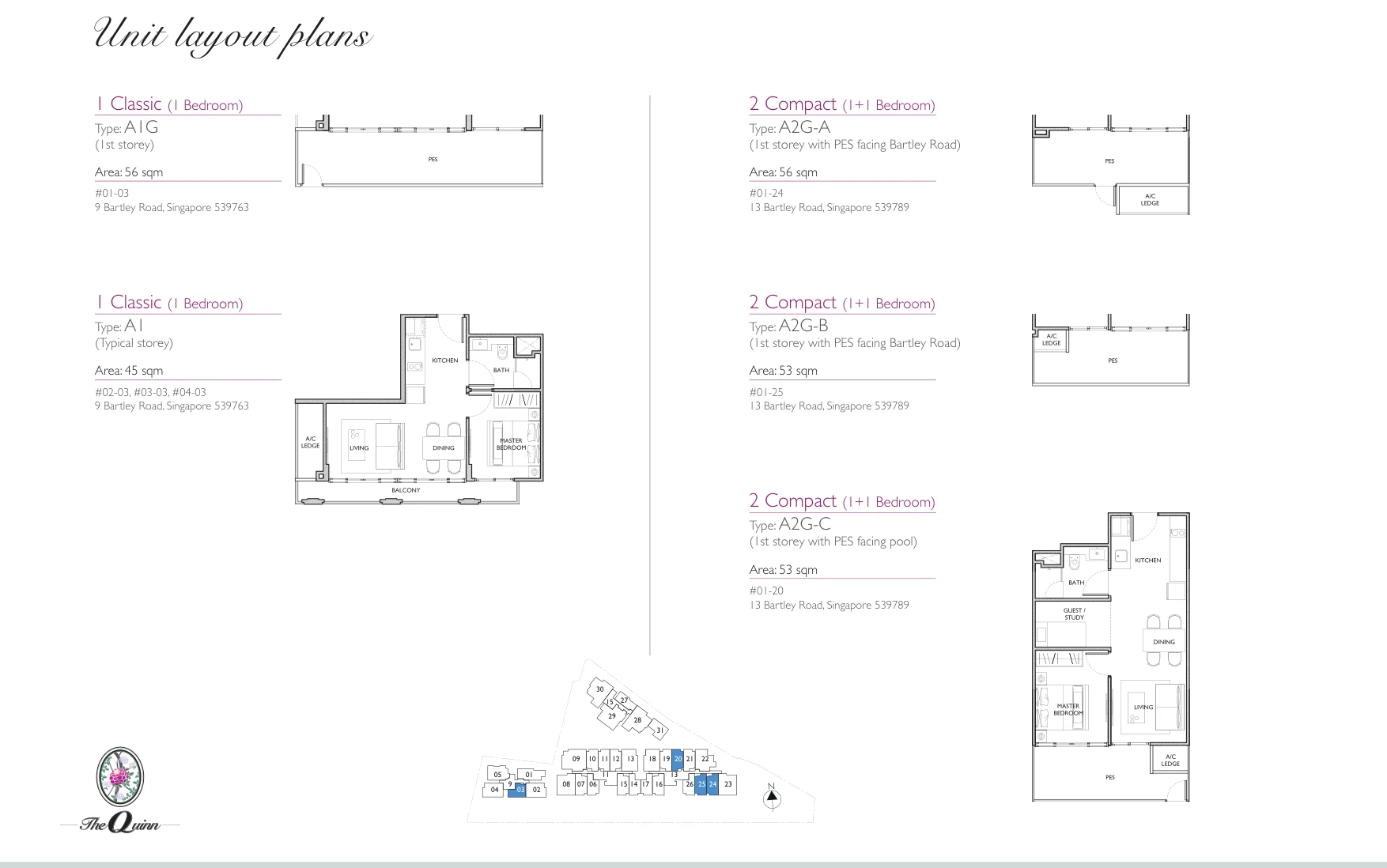 The Quinn floor plan, type A1: 1-Bedroom, 484 sq ft