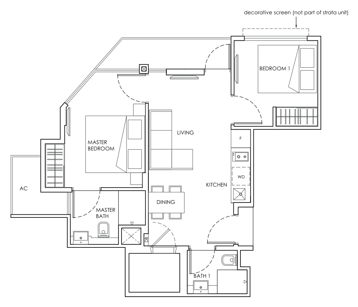 The Ramford floor plan, type A: 2-Bedroom, 646 sq ft