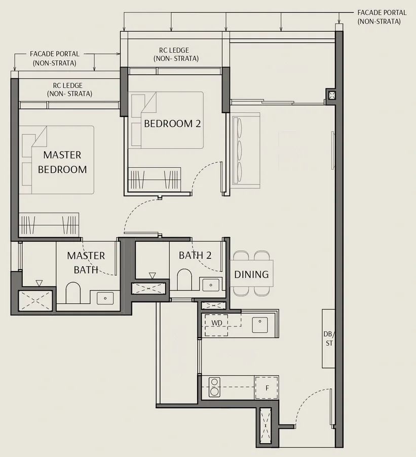 The Robertson Opus floor plan, type B1: 2 Bedroom, 721 sq ft