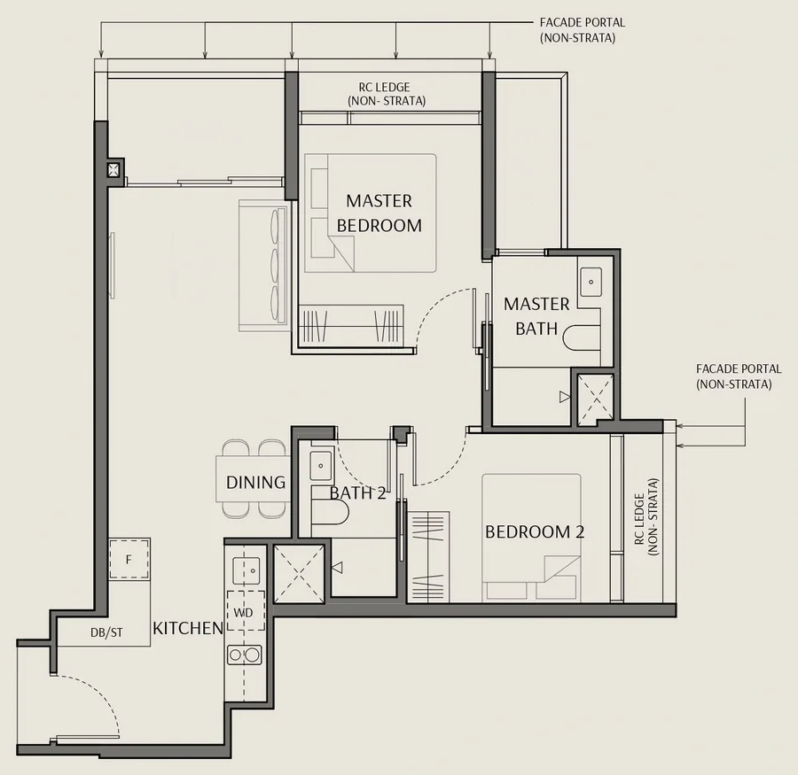 The Robertson Opus floor plan, type B3: 2 Bedroom, 710 sq ft