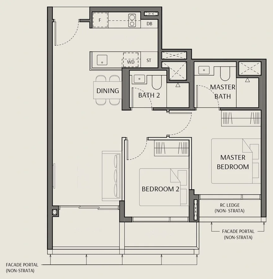 The Robertson Opus floor plan, type B4: 2 Bedroom, 721 sq ft