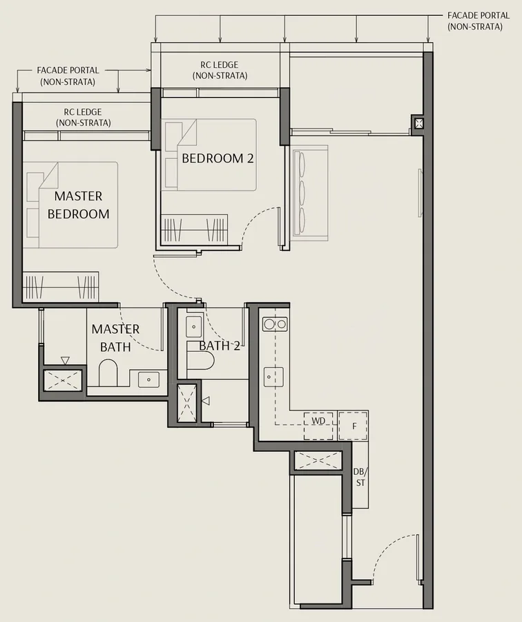 The Robertson Opus floor plan, type B6: 2 Bedroom, 721 sq ft