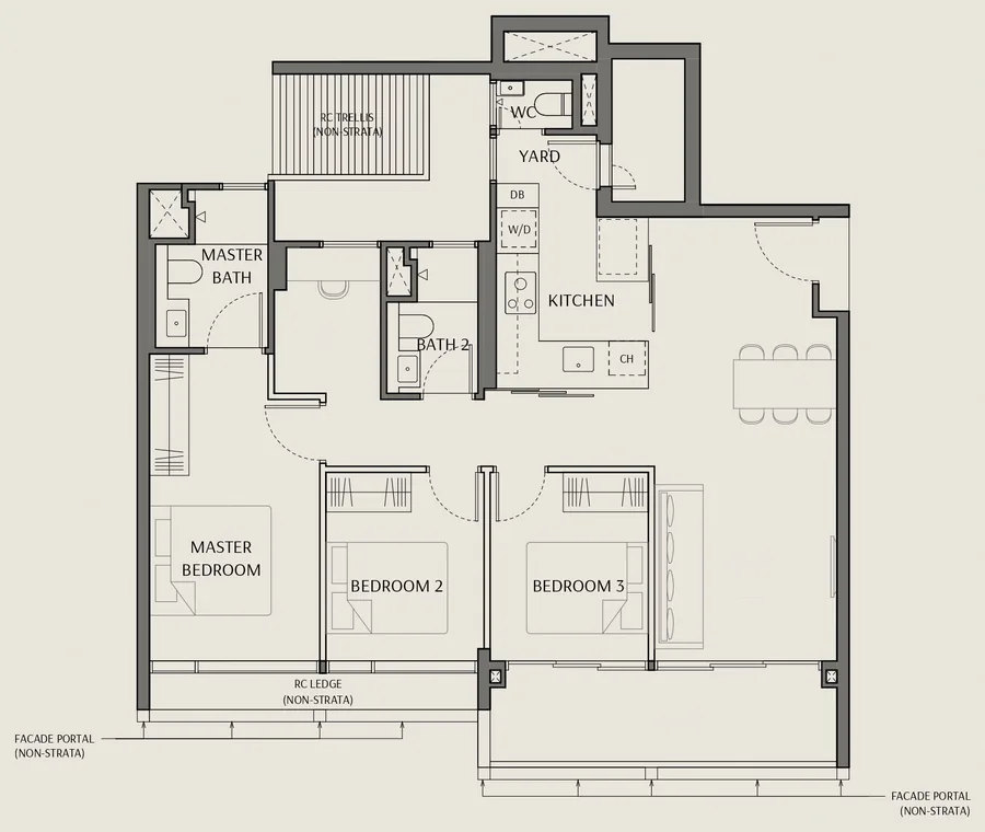The Robertson Opus floor plan, type C2-P: 3 Bedroom Premium, 1,152 sq ft