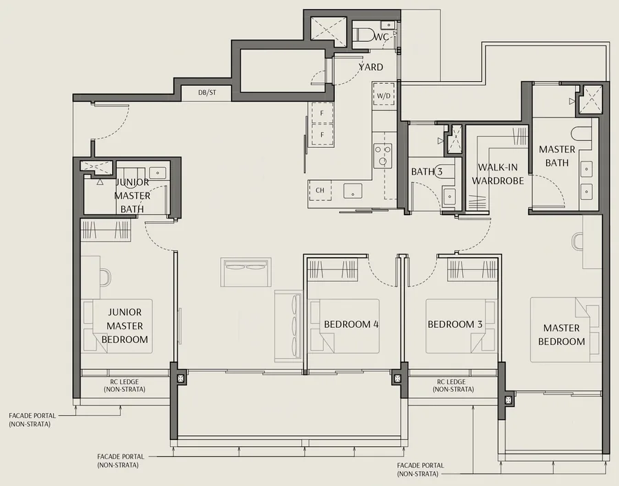 The Robertson Opus floor plan, type D1-P: 4 Bedroom Premium, 1,539 sq ft