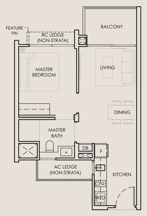 The Sen floor plan, type A1: 1 Bedroom, 452 sq ft