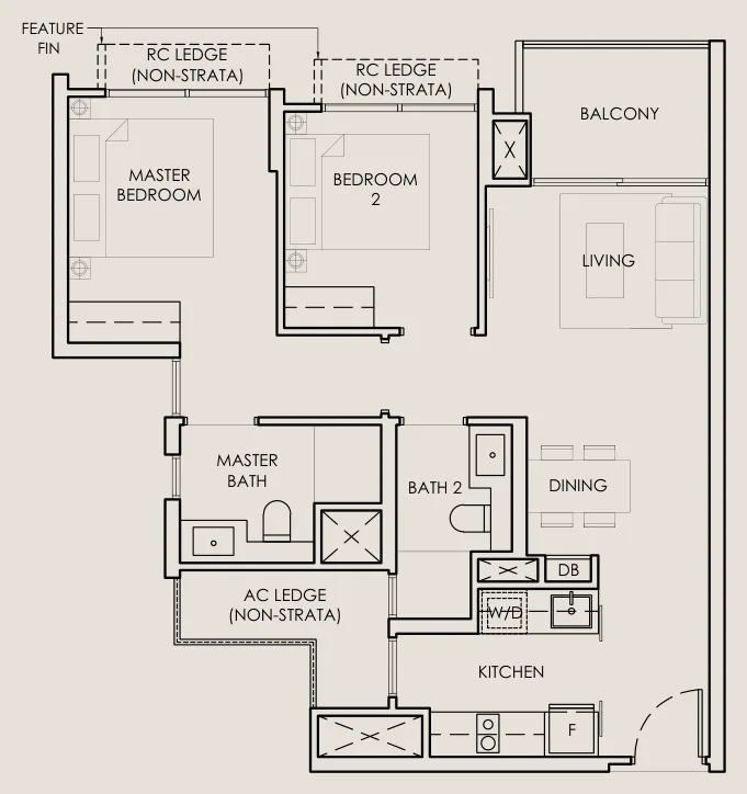 The Sen floor plan, type B1: 2 Bedroom, 678 sq ft
