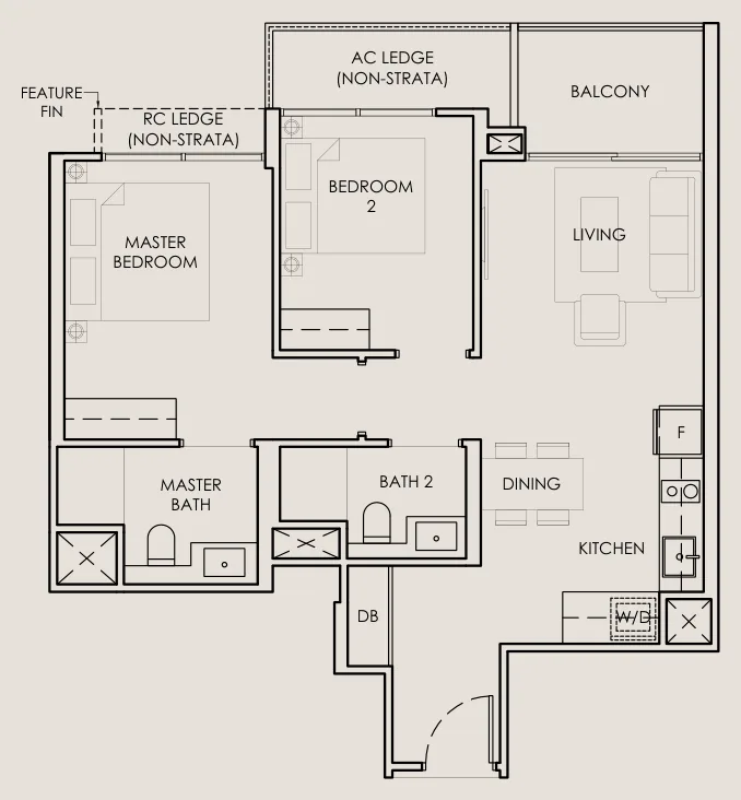 The Sen floor plan, type B2: 2 Bedroom, 678 sq ft