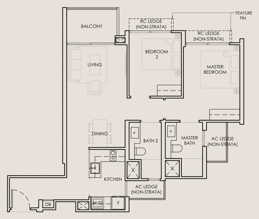 The Sen floor plan, type B3: 2 Bedroom, 732 sq ft