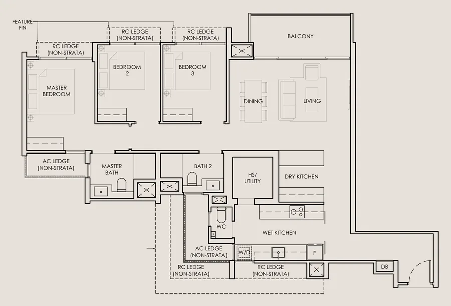 The Sen floor plan, type C3: 3 Bedroom, 1,109 sq ft