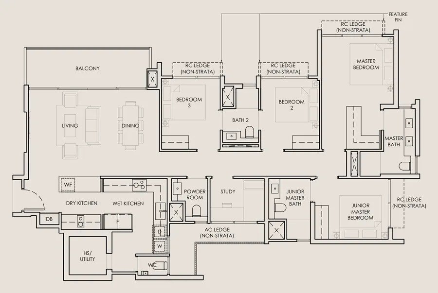 The Sen floor plan, type D1: 4 Bedroom + Study, 1,453 sq ft
