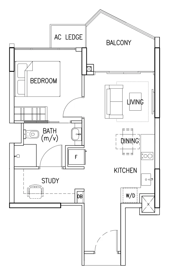 The Skywoods floor plan, type 1+1: 1+1 Bedroom, 527 sq ft