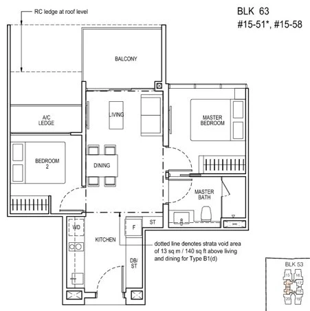 The Tapestry floor plan, type B1: 2-Bedroom, 603 sq ft