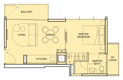 The Tembusu floor plan, type A1 (stack 04): 1-Bedroom, 474 sq ft