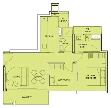 The Tembusu floor plan, type B1 (stack 01): 2-Bedroom, 753 sq ft