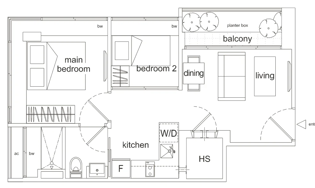 The Tier floor plan, type A: 2-Bedroom, 538 sq ft