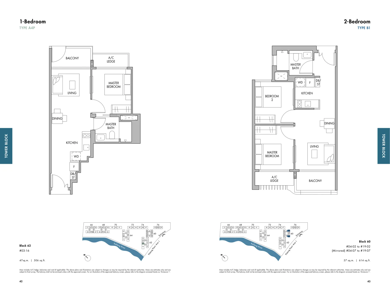 The Tre Ver floor plan, type A4P: 1-Bedroom, 506 sq ft