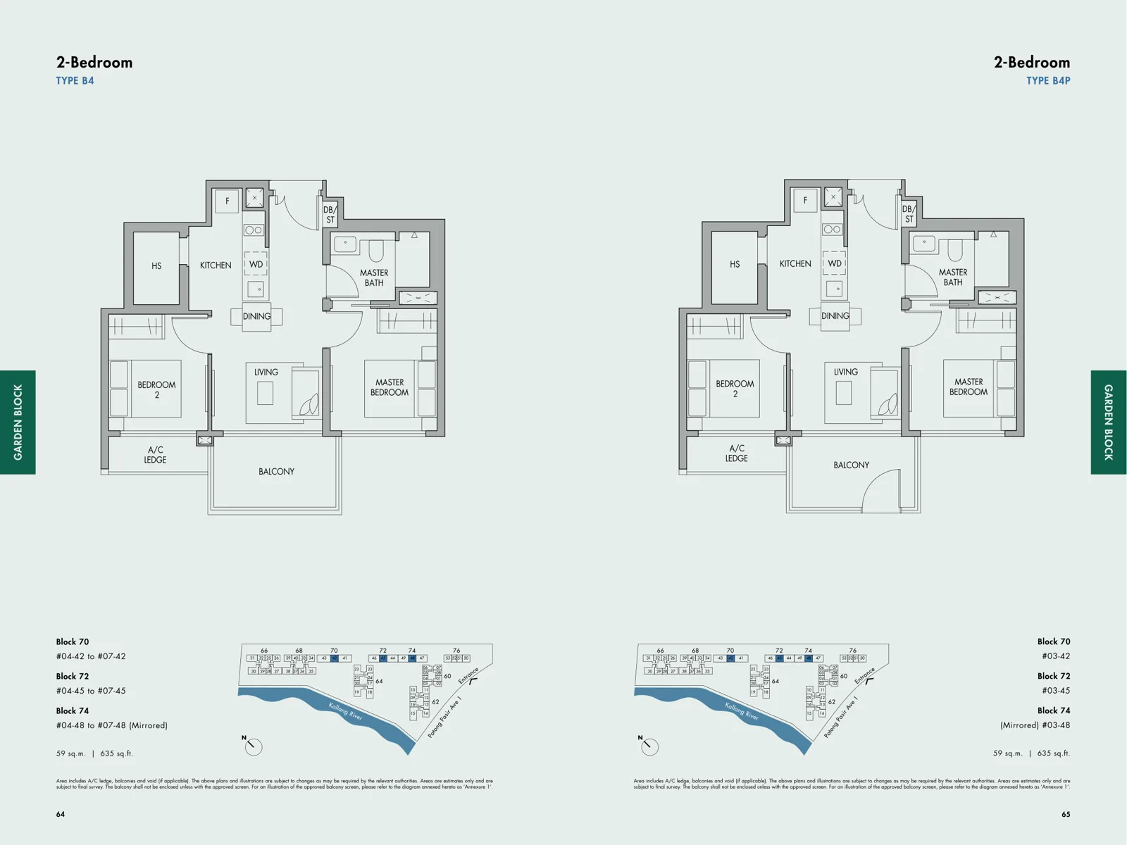 The Tre Ver floor plan, type B4: 2-Bedroom, 635 sq ft
