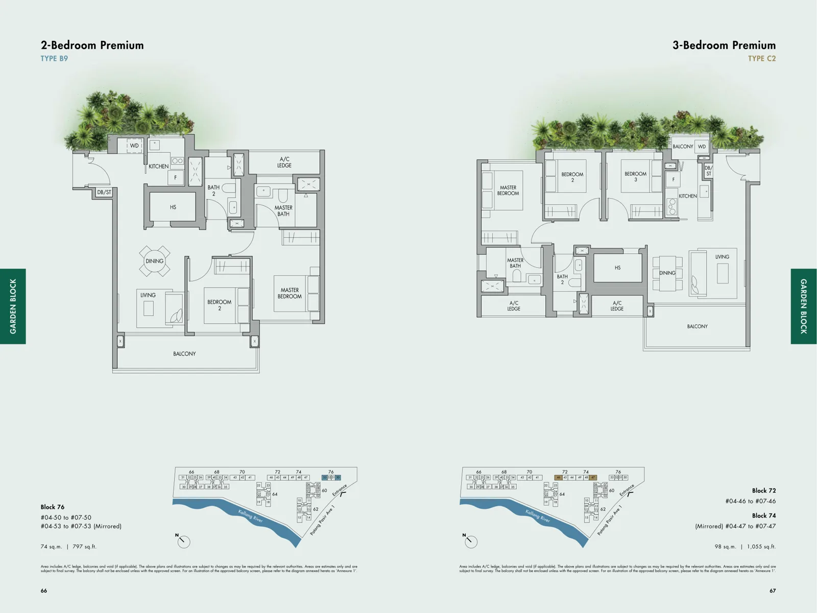 The Tre Ver floor plan, type B9: 2-Bedroom Premium, 797 sq ft