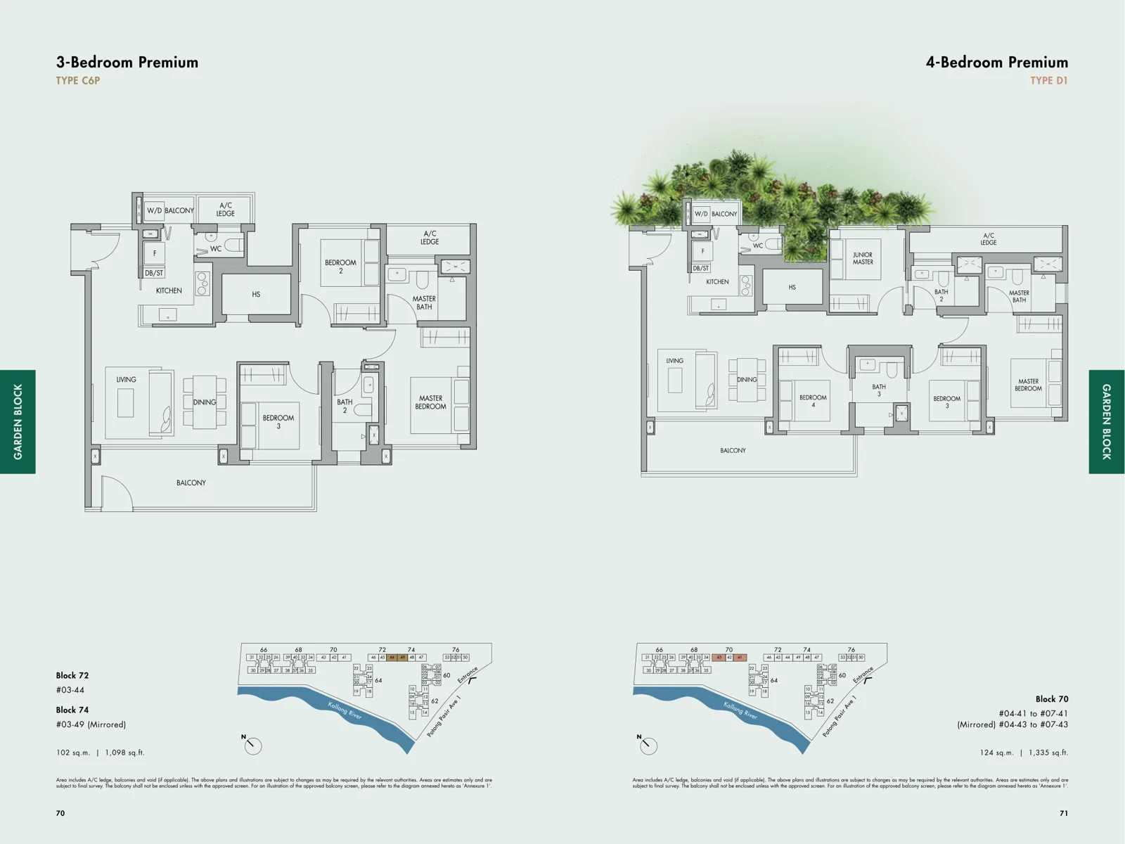 The Tre Ver floor plan, type C6P: 3-Bedroom Premium, 1,098 sq ft