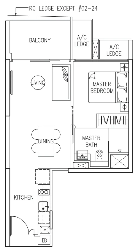 The Trilinq floor plan, type A1: 1-Bedroom, 538 sq ft