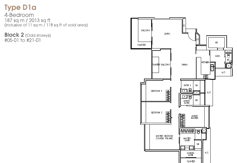 The Trizon floor plan, type D1a: 4-Bedroom, 2,013 sq ft