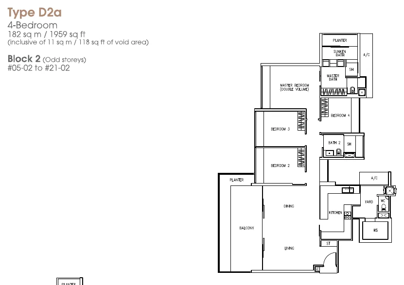 The Trizon floor plan, type D2a: 4-Bedroom, 1,959 sq ft