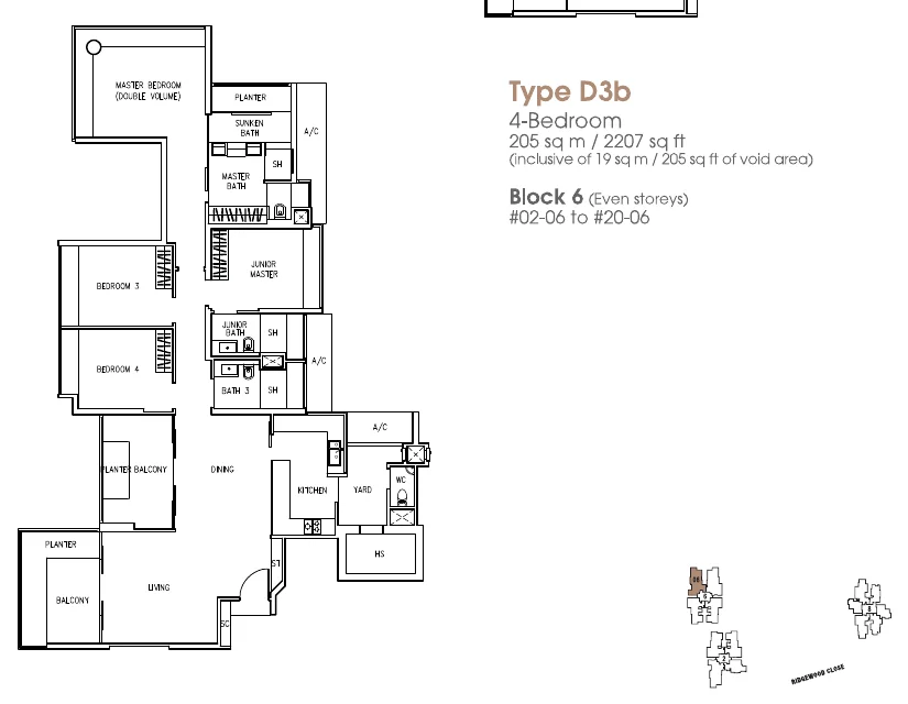 The Trizon floor plan, type D3b: 4-Bedroom, 2,207 sq ft
