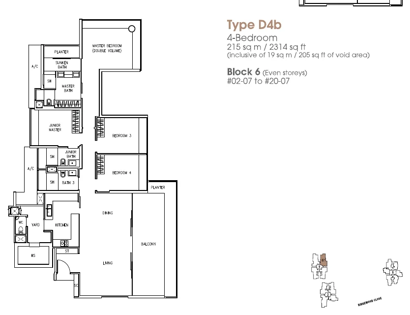 The Trizon floor plan, type D4b: 4-Bedroom, 2,314 sq ft