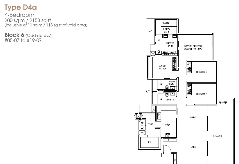 The Trizon floor plan, type D4a: 4-Bedroom, 2,153 sq ft