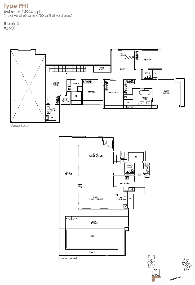 The Trizon floor plan, type PH1: Penthouse (two levels), 4,994 sq ft