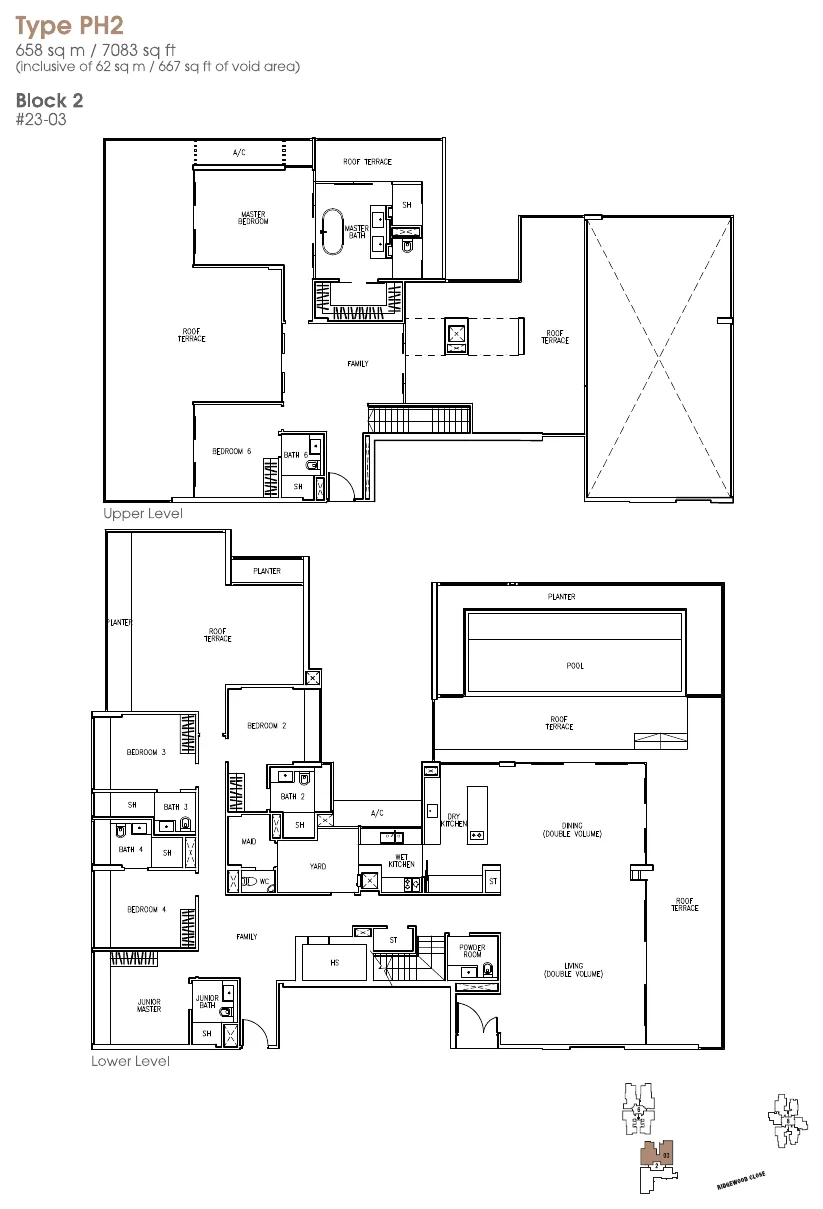 The Trizon floor plan, type PH2: Penthouse (two levels), 7,083 sq ft