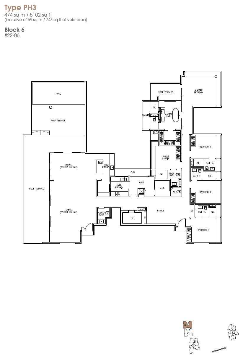 The Trizon floor plan, type PH3: Penthouse (two levels), 5,102 sq ft
