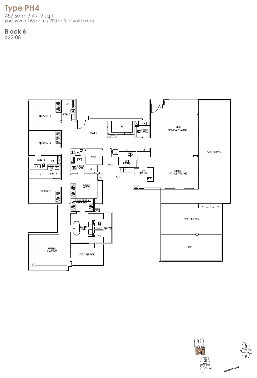 The Trizon floor plan, type PH4: Penthouse (two levels), 4,919 sq ft