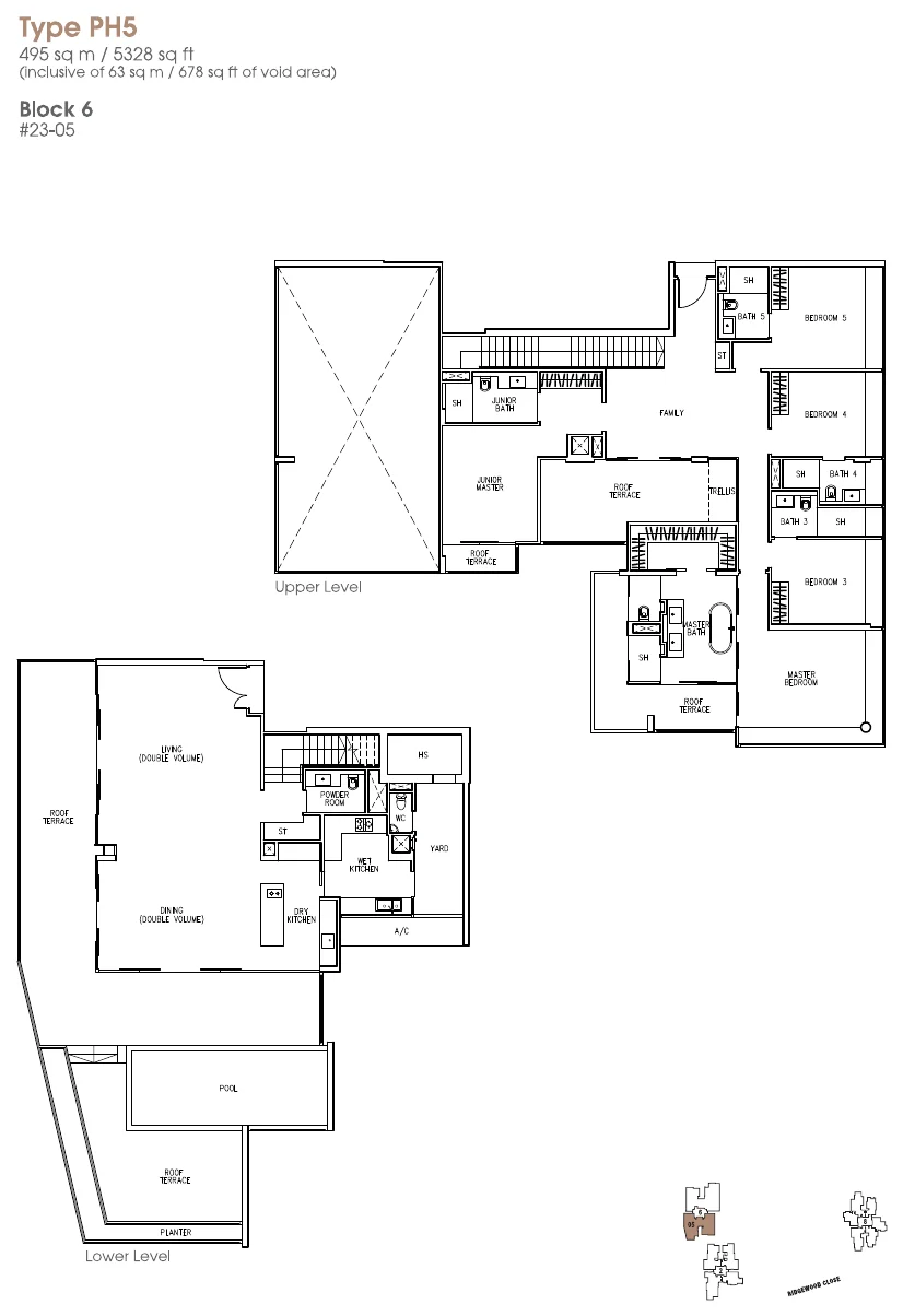 The Trizon floor plan, type PH5: Penthouse (two levels), 5,328 sq ft