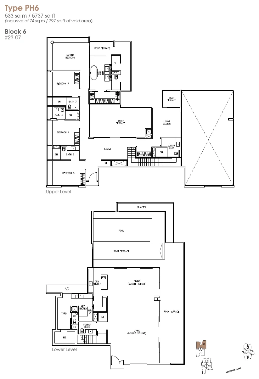 The Trizon floor plan, type PH6: Penthouse (two levels), 5,737 sq ft