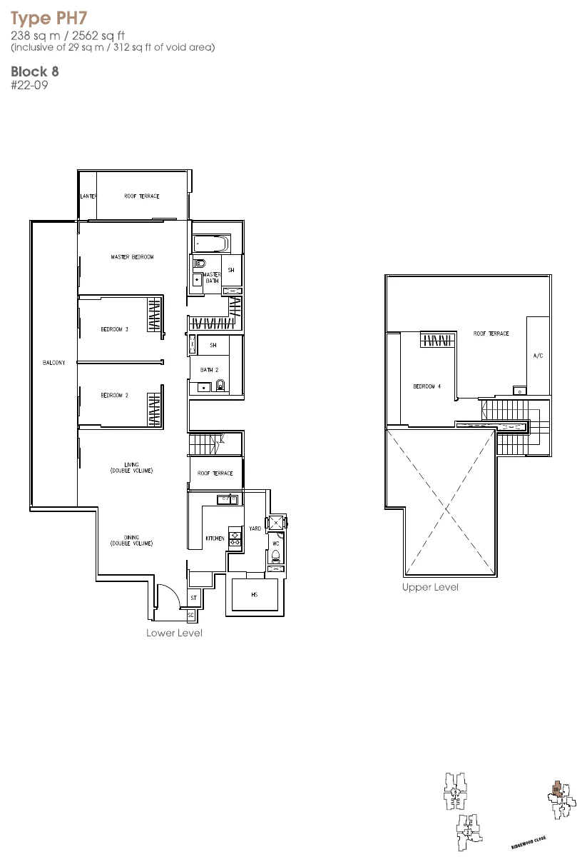 The Trizon floor plan, type PH7: Penthouse (two levels), 2,562 sq ft