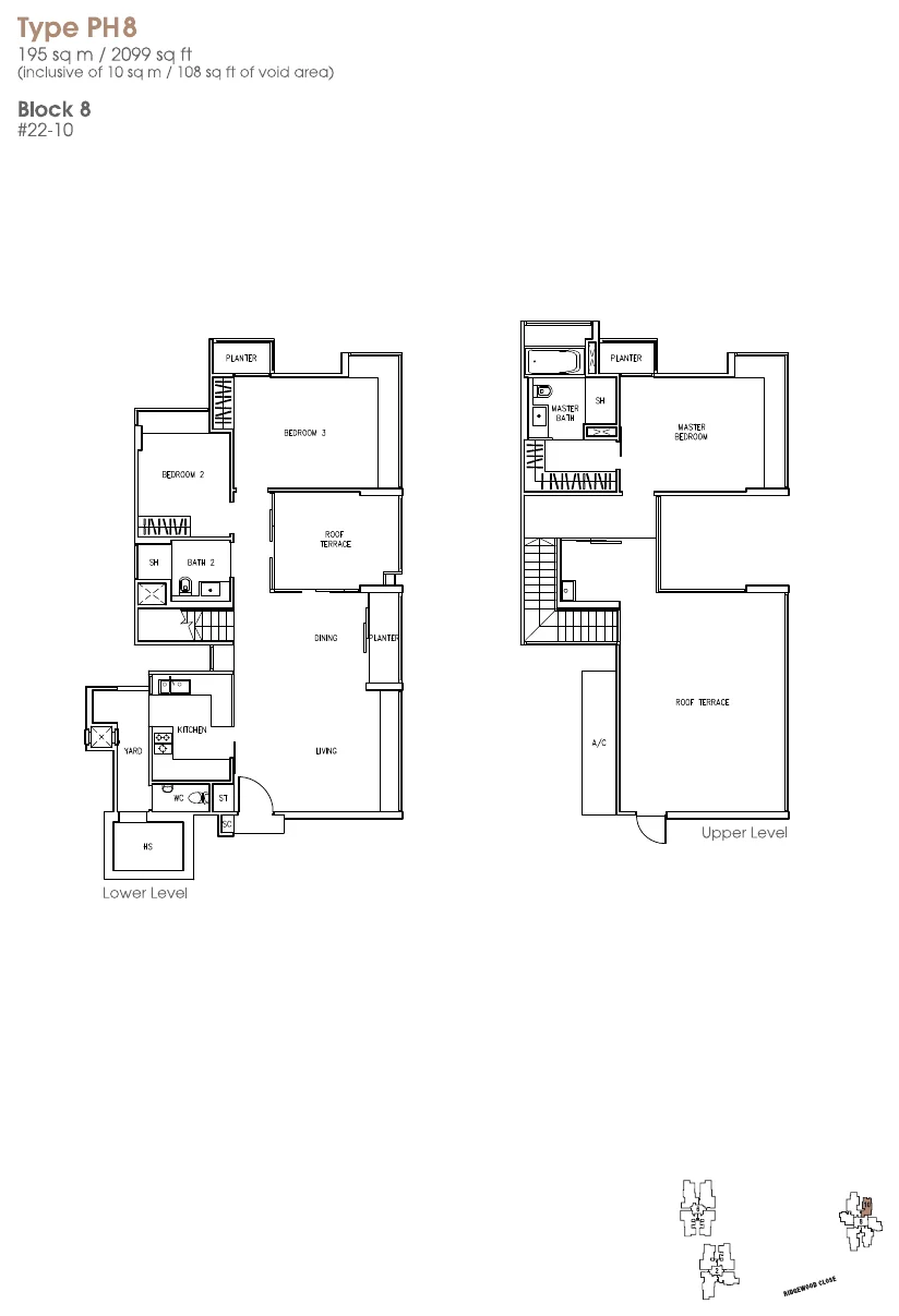 The Trizon floor plan, type PH8: Penthouse (two levels), 2,099 sq ft