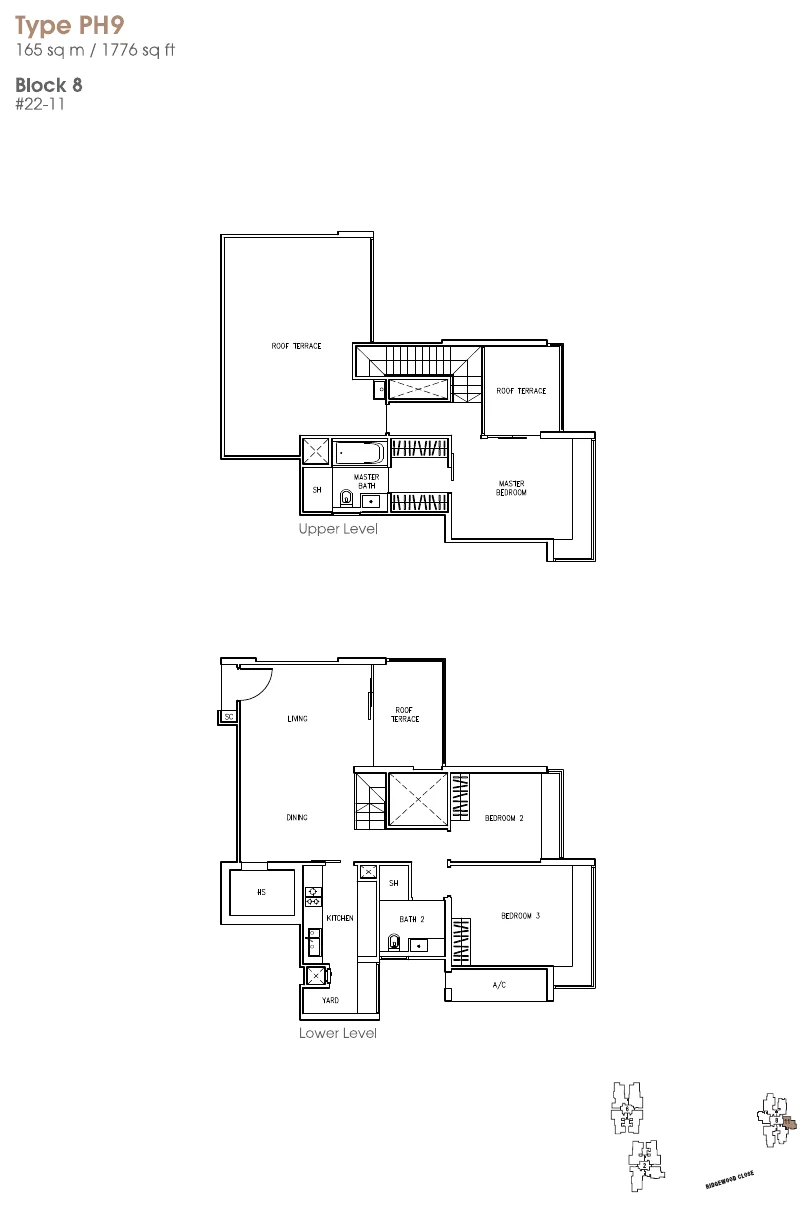 The Trizon floor plan, type PH9: Penthouse (two levels), 1,776 sq ft