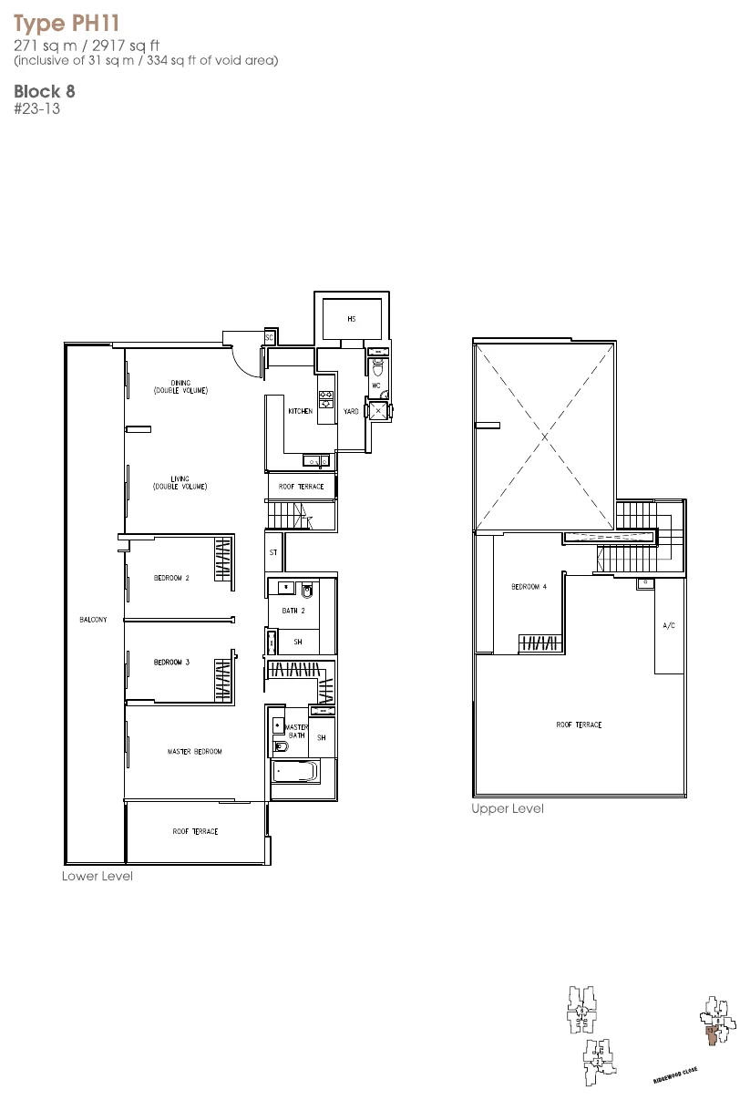 The Trizon floor plan, type PH11: Penthouse (two levels), 2,917 sq ft