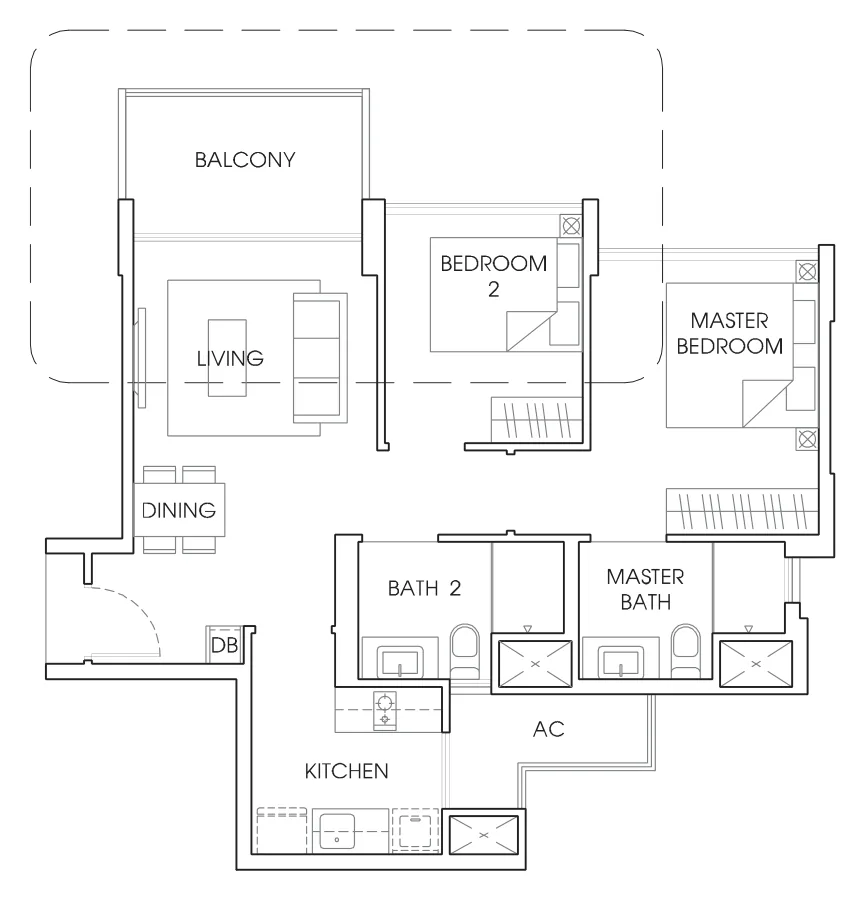 The Vales floor plan, type A1a: 2 Bedroom, 753 sq ft