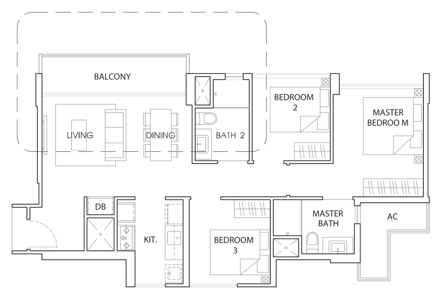 The Vales floor plan, type B1: 3 Bedroom, 904 sq ft