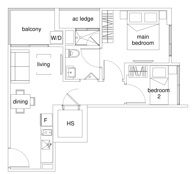 The Vanderlint floor plan, type C1: 2-Bedroom, 527 sq ft