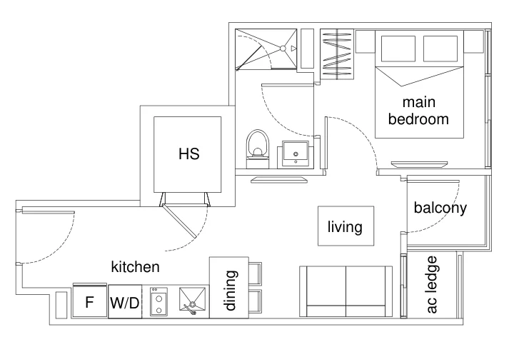The Vanderlint floor plan, type D: 1-Bedroom, 377 sq ft