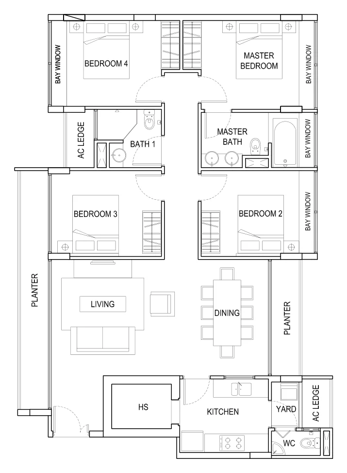 The Verte floor plan, type C2: 4-Bedroom, 1,367 sq ft